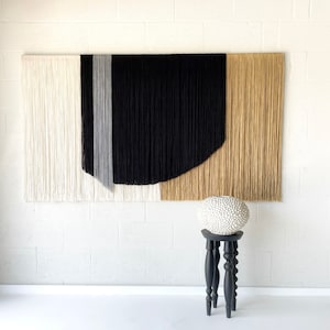 LARGE WALL HANGING/tapestry/color blocked art/abstract art/fiber art/wall art/macrame/dip dye/home decor/contemporary art/textile art/string