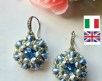 Pdf Moretta earrings, superduo earrings tutorial, earrings tutorial, beading pattern, faceted glass beads tutorial, beadweaving tutorial