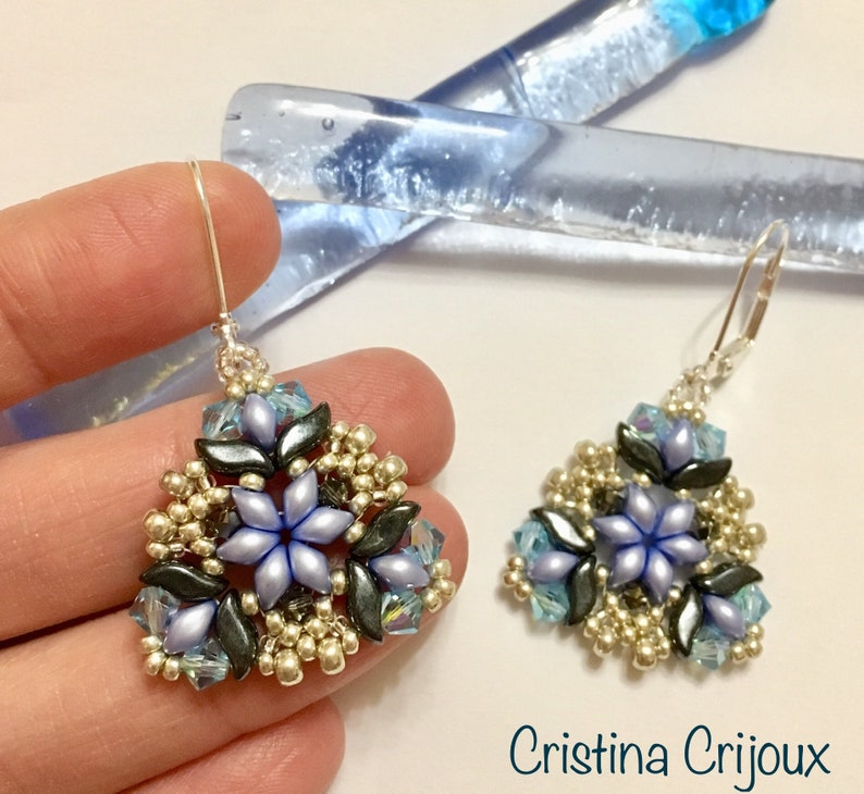 Tutorial stormduo earrings Tutorial bicons earrings beading tutorial Pdf earrings tutorial beadweaving pattern Es-o earrings pattern