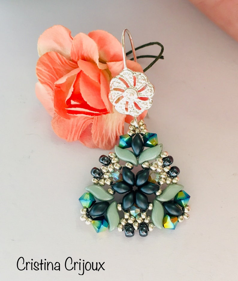 Tutorial stormduo earrings Tutorial bicons earrings beading tutorial Pdf earrings tutorial beadweaving pattern Es-o earrings pattern