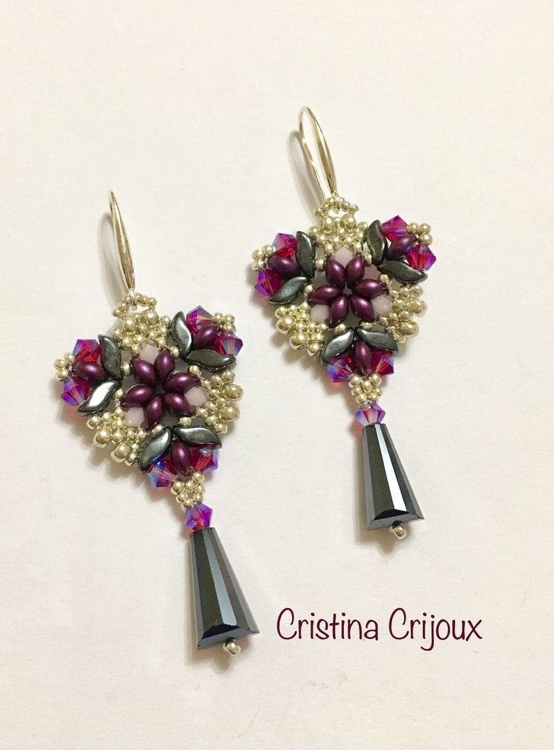 Tutorial stormduo earrings Tutorial bicons earrings beading tutorial Pdf earrings tutorial beadweaving pattern Es-o earrings pattern