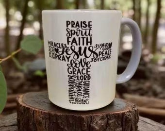 Bible Verse Cross Mug, Christian Scripture Gift