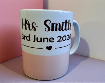 Wedding Day Mugs with name of bride or groom and date