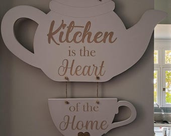 Teapot and Cup Wall Hanging.  Kitchen Decor