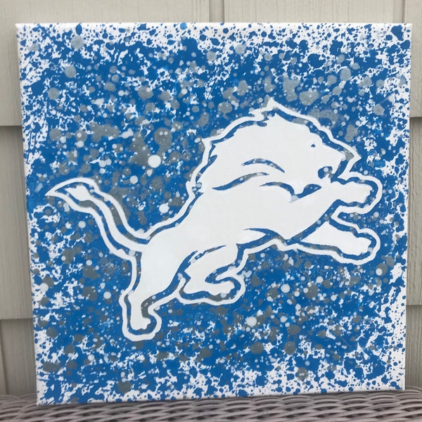 Detroit Lions Logo Silhouette Acrylic Splatter Painting