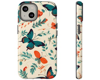 Kleurrijke vlinder en bloem stoere dubbellaagse schokbestendige hoes voor iPhone 15 14 13 12 11 X XR XS 8 Pro Plus Max