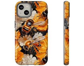 Bijen & Bloemen Stoer dubbellaags schokbestendig hoesje voor iPhone 15 14 13 12 11 X XR XS 8 Pro Plus Max