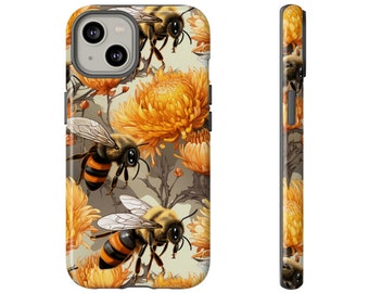 Bijen & Bloemen Stoer dubbellaags schokbestendig hoesje voor iPhone 15 14 13 12 11 X XR XS 8 Pro Plus Max