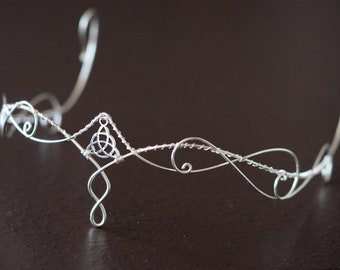 Celtic handmade tiara, silver color, perfect for symbolic weddings or elven-themed cosplay, unique piece