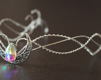 Handgemaakte Keltische tiara, zilverkleurig, perfect voor symbolische bruiloften of voor cosplay met elfenthema, uniek stuk