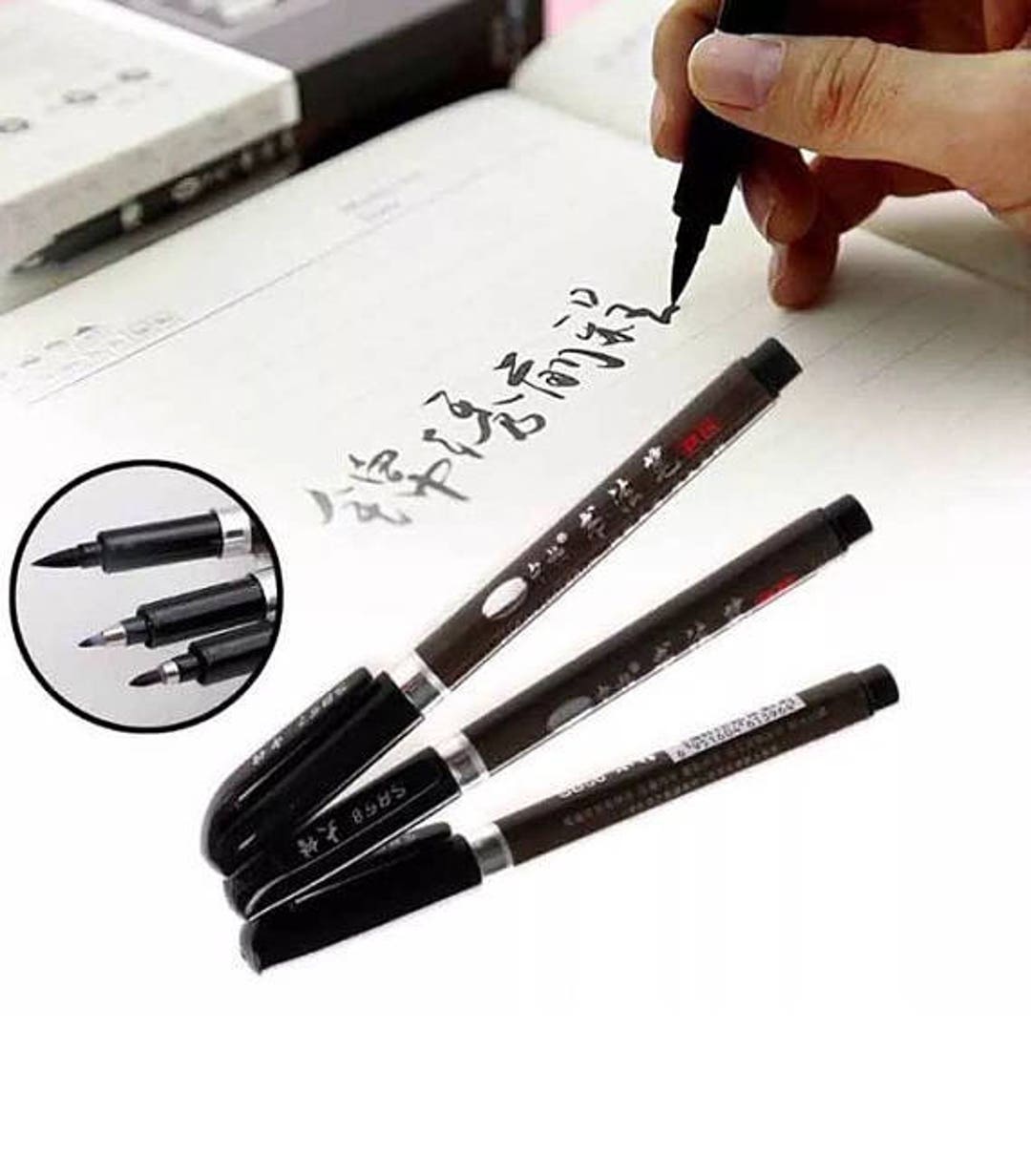 Black Japanese Calligraphy Pens Set of 3 Drawing Pens Etsy