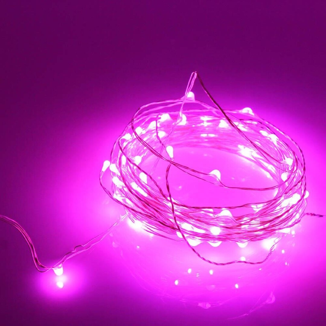 Pretty Pink Fairy Lights String 5m Battery Silver Copper Wire & Candy Pink LED Lights Wedding