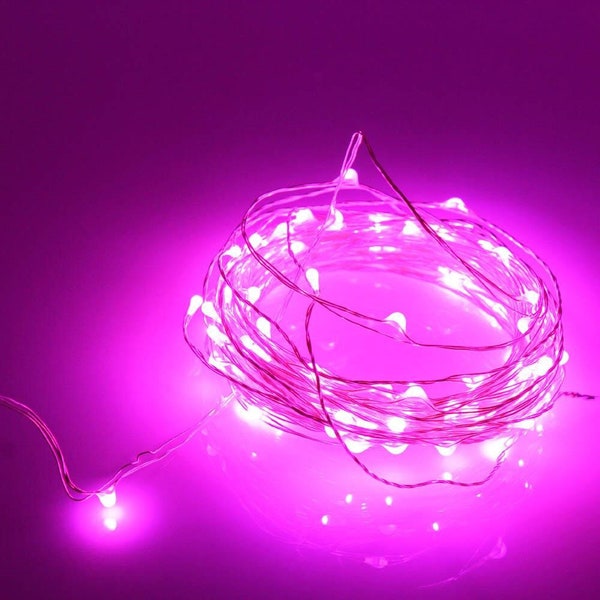 Pretty pink fairy lights string - 5m battery silver copper wire & candy pink LED lights - wedding decor - wedding lights - christmas lights