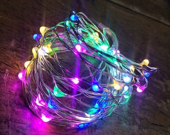 5 metre Battery fairy light string. Copper wire & mixed colour lights - wedding decor - wedding lights - christmas lights - coloured lights
