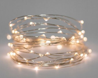 fairy lights string - 5m battery silver copper wire & warm white LED lights - wedding decor - wedding lights - christmas lights