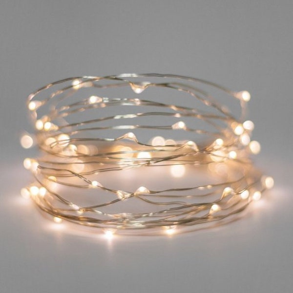 fairy lights string - 5m battery silver copper wire & warm white LED lights - wedding decor - wedding lights - christmas lights