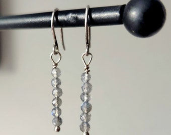 Antique silver and genuine labradorite dangle earrings.