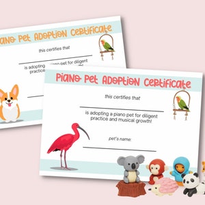 Piano Pet Adoption Certificates & Practice Charts