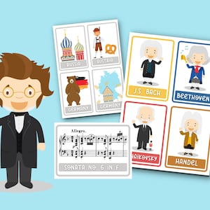 Trivia sobre compositores [Tarjetas didácticas/Juego de asociación]