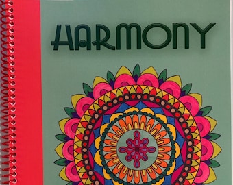 Harmony adult coloring book, coloring book, stress relief, hand drawn, spiral bound