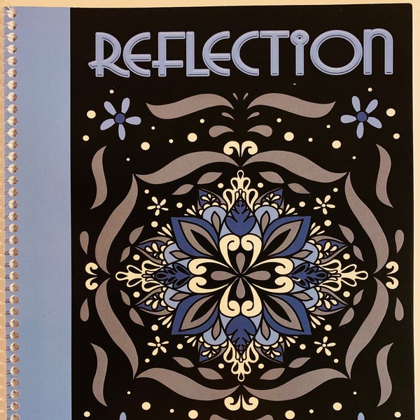 Reflection adult coloring book, coloring book, stress relief, symmetry, hand drawn, spiral bound