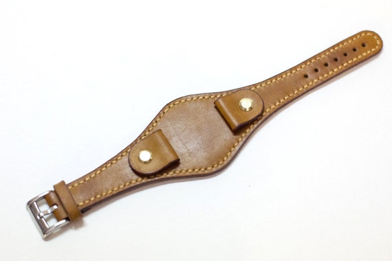 Leather watch strap handmade watch strap biscuit band hazel | Etsy