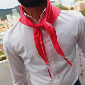 1 piece Colombian Pañoleta Roja/ Red Bandana for Parties with Flag Detail