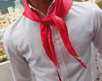 1 piece Colombian Pañoleta Roja/ Red Bandana for Parties with Flag Detail