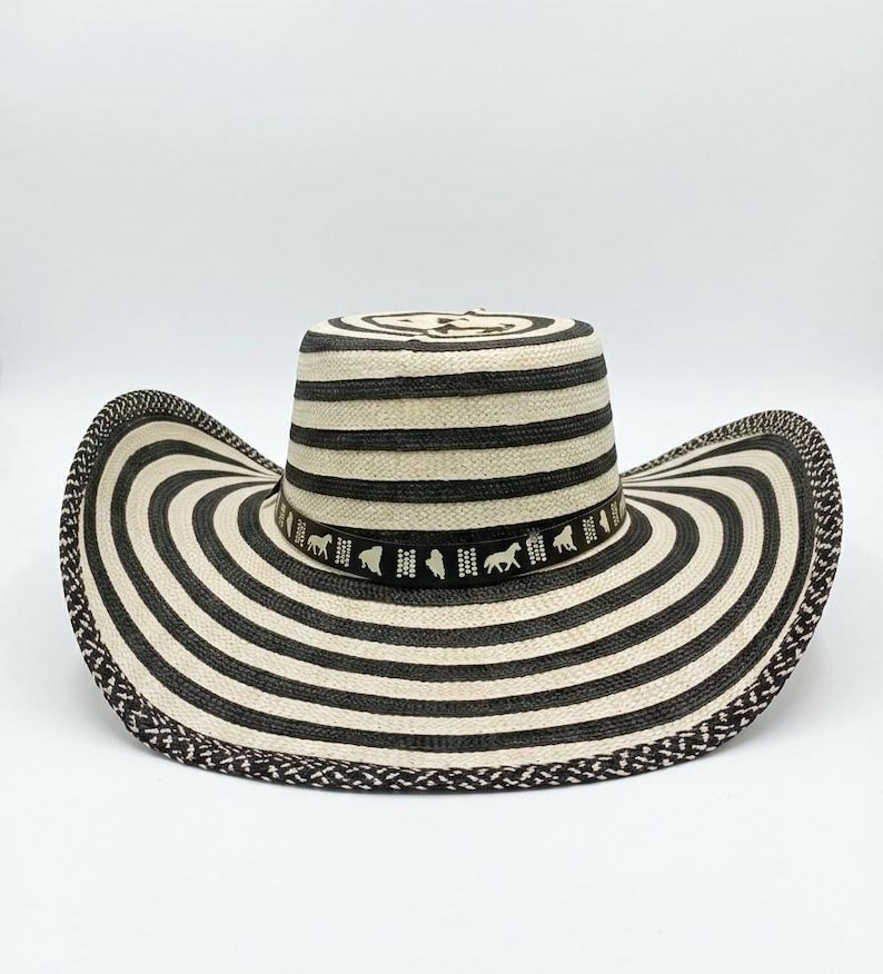 Colombiansk Vueltiao-hatt, slitstarkt festtillbehör i syntetfiber Black and white hat