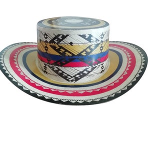 Lot de 12 chapeaux colombiens tricolores Vueltiao en carton pour les fêtes - Sombrero Vueltiao de Carton para Fiestas/Cotillon/Hora Loca