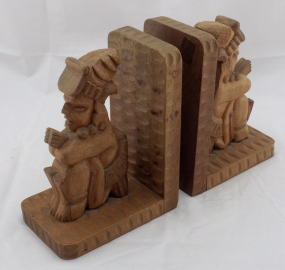 Pair Of Mayan Wooden Bookends Image 0