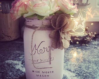 Handmade, chalk painted, distressed mason jars, farmhouse, french country, shabby chic, vintage, wedding decor, bridal shower, baby shower