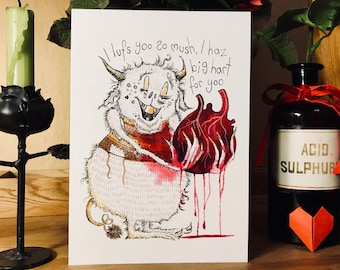 Monster love card, SURPRISE INSIDE, High quality recycled card, Valentine's Card, Dark Humour, Goth Anniversary card, Birthday card