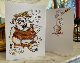 Monster card, Monster love card, Dark Humour, Anniversary card, Birthday card, Special gift, Naughty gift card, Surprise inside