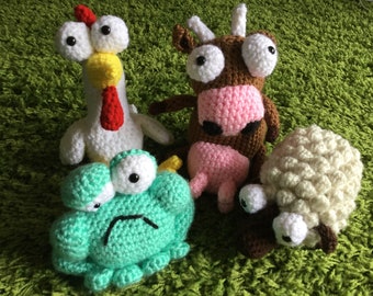 HayDay Four Pack: Chicken, Sheep, Frog, and Cow Amigurumi Patterns