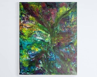 Abstract Fern Painting Original, Colorful Fern Wall Art, Fern Leaf Art, Abstract Green Fern, Fern Wall Decor, Contemporary Art