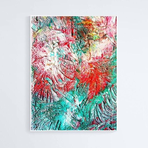 Colorful Monstera Leaves Print, Oil Painting Original Monstera Plant, Tropical Leaves Wall Art, Monstera Poster, Abstract Green Red Art