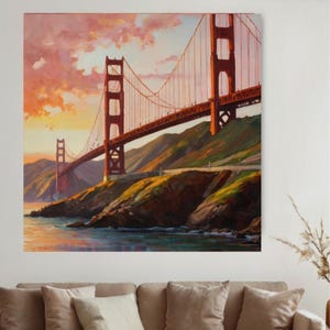 Vibrant Golden Gate Bridge Canvas Print Oil Canvas Painting San Francisco Landscape Original Canvas Art Architecture Wall Art Decor