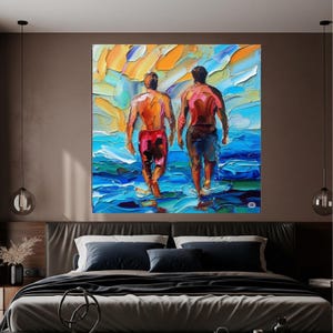 Male Bodies Canvas Print California Seascape Oil painting San Diego Beach Impasto Original Art Gay Wall Art Decor