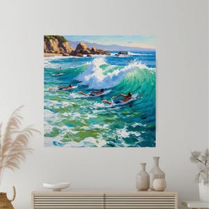 Morro Bay California Art: Surfers Canvas Print, Coastal Artwork