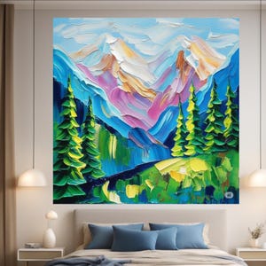 Vibrant Glacier National Park Canvas Print for Morning Rocky Mountains Impasto Original painting Fine Art Colorado Landscape
