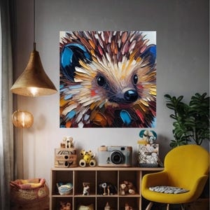 Hedgehog Canvas Print Animals Original Oil painting Pet Portrait Impasto Artwork