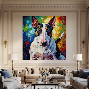 Bull terrier Large Canvas Print Bright Art Pet Portrait Vibrant Dog Animal Wall Art Dogs Owner gifts