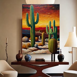 Big Bend National Park Canvas Print Cactus Original Painting Texas Landscape Wall Art Decor Travel Gifts