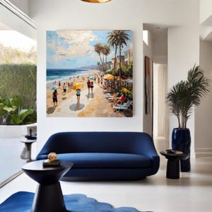 California Beach Canvas Print Ocean Coast Wall Decor Coastal Landscape Oil Painting Summer Artwork