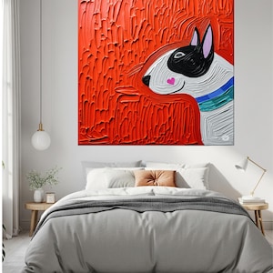 Bull terrier Canvas Prin, Bright  Oil painting Dog Portrait, Large wall art Gift dog lovers
