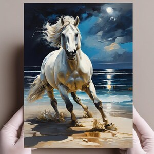 海の波の中を走る馬 アレクサンダー・シェンデロフ作 油絵 馬の