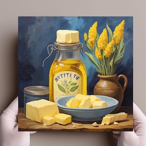 Irish Butter and Hyacinths CANVAS PRINT Oil Painting Still Life Wall Art Rustic Kitchen Art Canvas