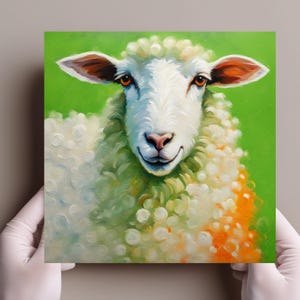 Portrait of a white cute Sheep oil painting  - Canvas Print