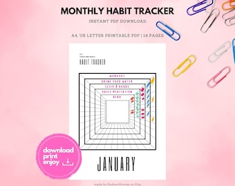 Monthly Goal and Habit Tracker - Bullet Journal; printable minimalist Style Goal Planner